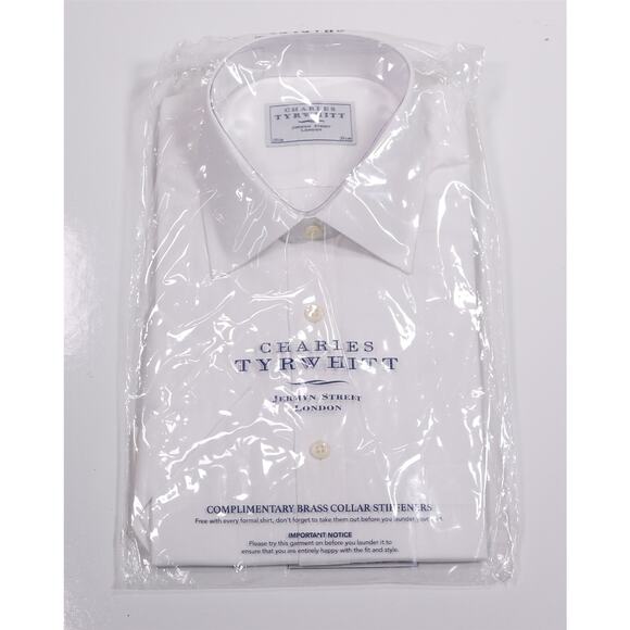 Charles Tyrwhitt White Poplin Short Sleeve Button-Up Shirt Men's (39) 15.5 New! - Picture 1 of 3